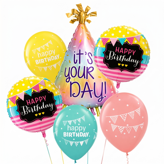 It’s Your Day Colorful Birthday Hat Foil Balloons - Set of 6