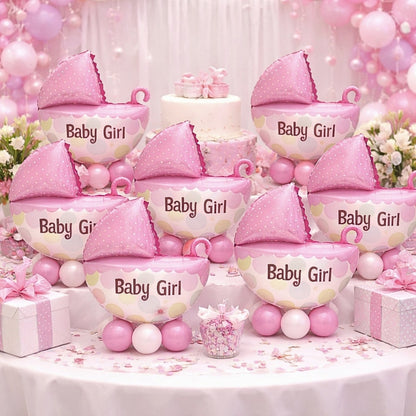 Baby Girl Pram Foil Balloon Set for Baby Girl Arrival Party 14 inches - 6PC | Trousseau Packing Gifting Balloon Decoration