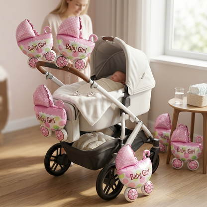 Baby Girl Pram Foil Balloon Set for Baby Girl Arrival Party 14 inches - 6PC | Trousseau Packing Gifting Balloon Decoration