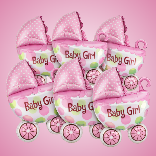 Baby Girl Pram Foil Balloon Set for Baby Girl Arrival Party 14 inches - 6PC | Trousseau Packing Gifting Balloon Decoration
