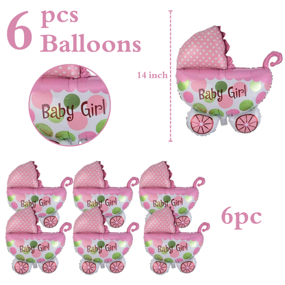 Baby Girl Pram Foil Balloon Set for Baby Girl Arrival Party 14 inches - 6PC | Trousseau Packing Gifting Balloon Decoration