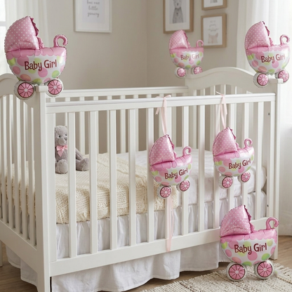 Baby Girl Pram Foil Balloon Set for Baby Girl Arrival Party 14 inches - 6PC | Trousseau Packing Gifting Balloon Decoration