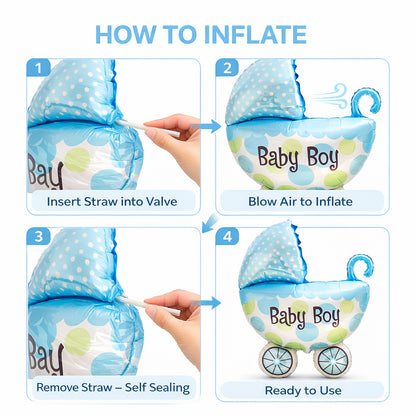 Baby Boy Pram Foil Balloon Set for Baby Boy Arrival Party 14 inches - 6PC | Trousseau Packing Gifting Balloon Decoration