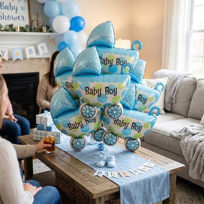 Baby Boy Pram Foil Balloon Set for Baby Boy Arrival Party 14 inches - 6PC | Trousseau Packing Gifting Balloon Decoration