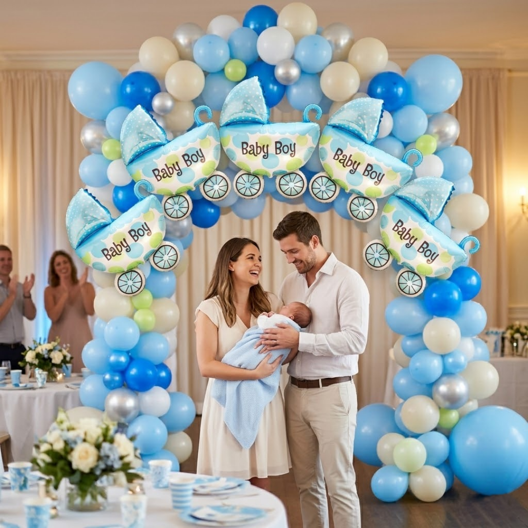 Baby Boy Pram Foil Balloon Set for Baby Boy Arrival Party 14 inches - 6PC | Trousseau Packing Gifting Balloon Decoration