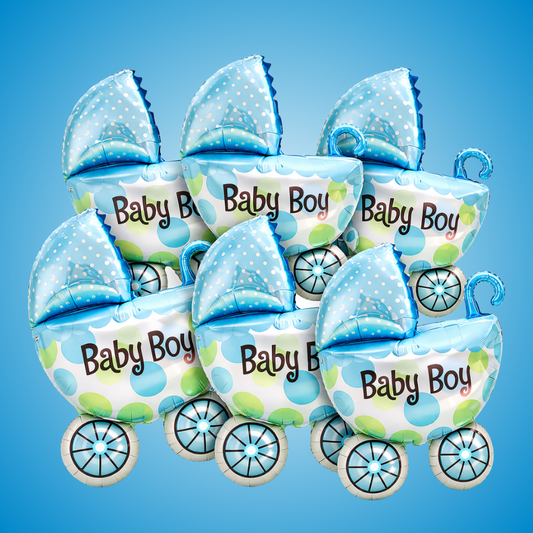 Baby Boy Pram Foil Balloon Set for Baby Boy Arrival Party 14 inches - 6PC | Trousseau Packing Gifting Balloon Decoration