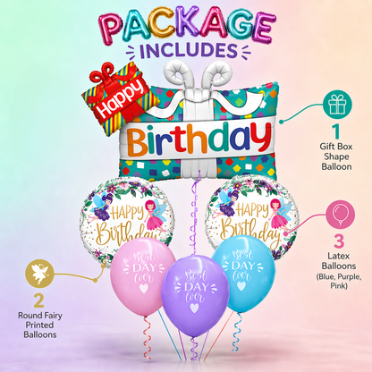 Happy Birthday Gift Box Foil Balloon Set of 5 for Celebration Decoration