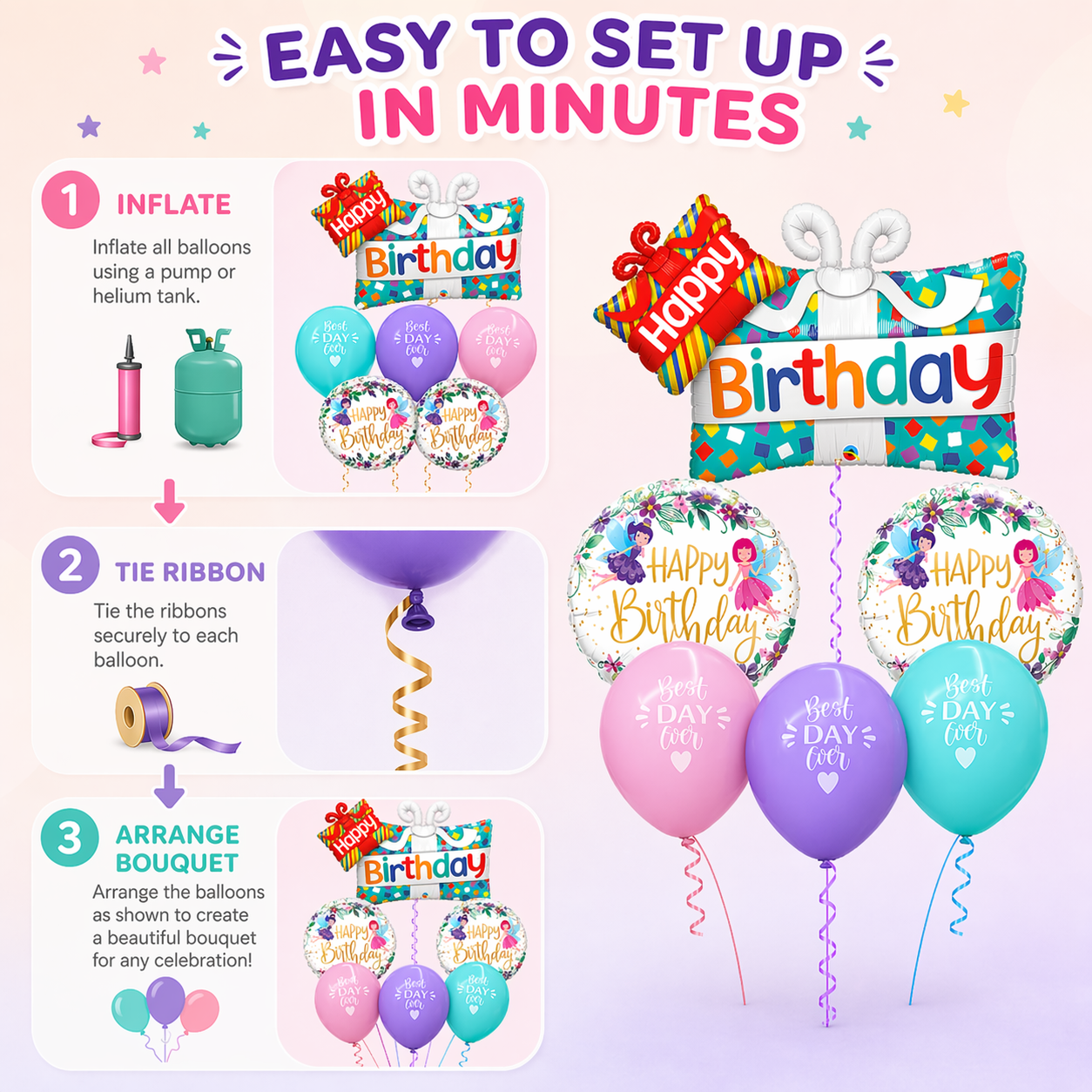 Happy Birthday Gift Box Foil Balloon Set of 5 for Celebration Decoration