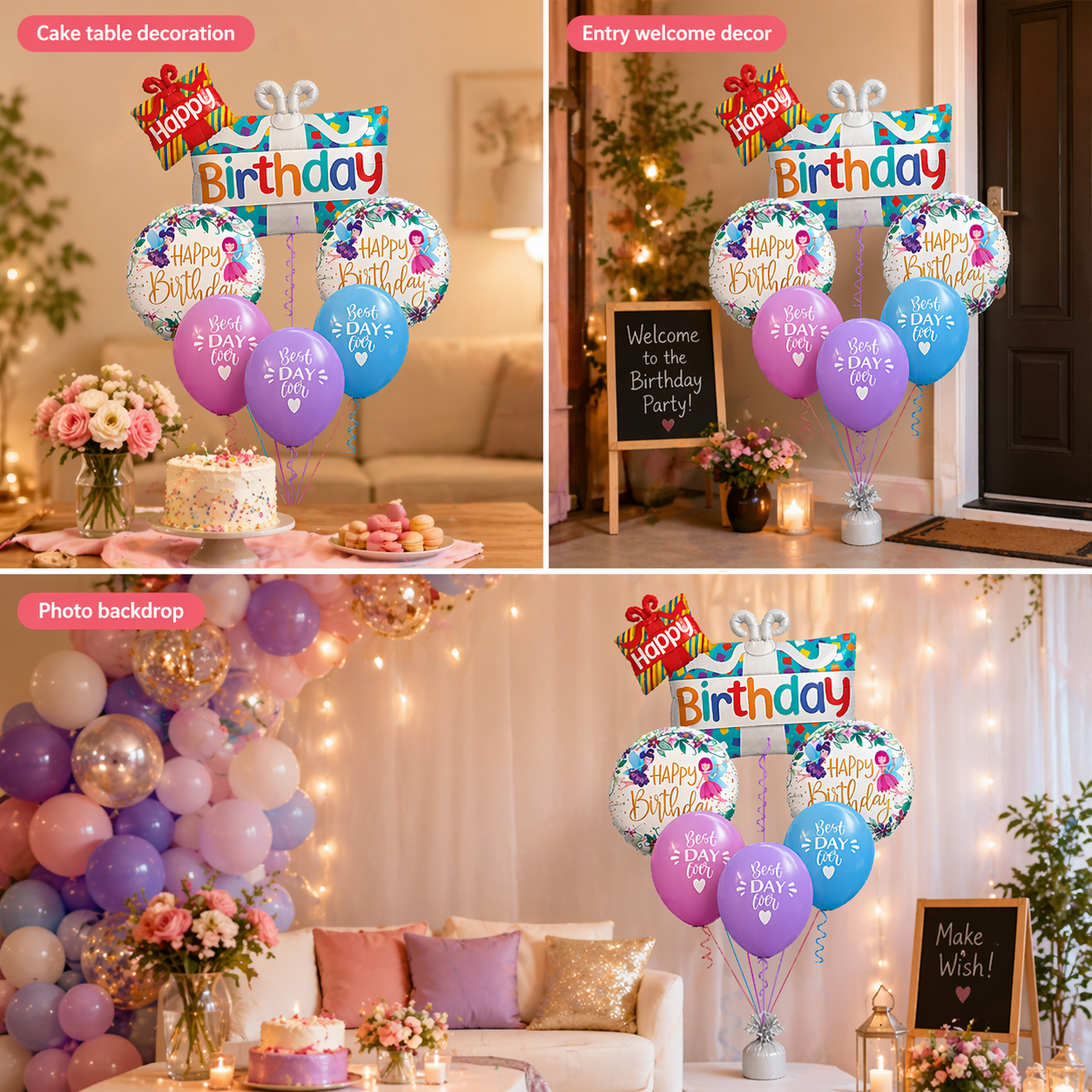Happy Birthday Gift Box Foil Balloon Set of 5 for Celebration Decoration