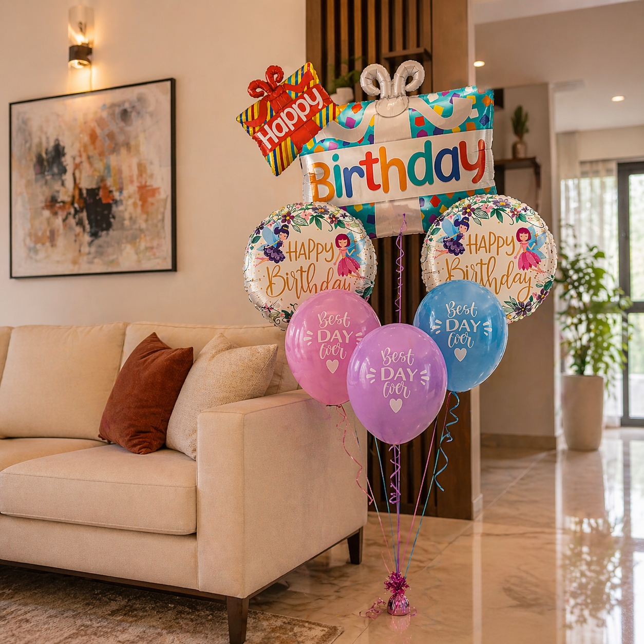 Happy Birthday Gift Box Foil Balloon Set of 5 for Celebration Decoration