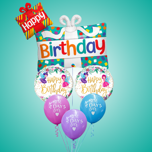 Happy Birthday Gift Box Foil Balloon Set of 5 for Celebration Decoration