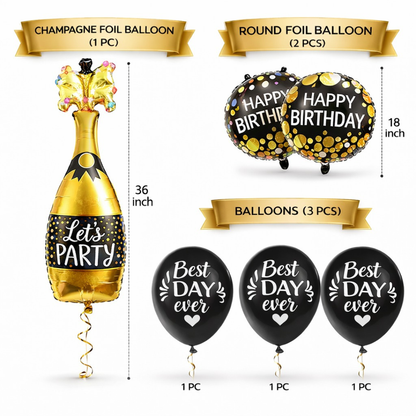 Starry Wine Bottle Celebration Foil Balloon Set of 6 for Birthday Decoration