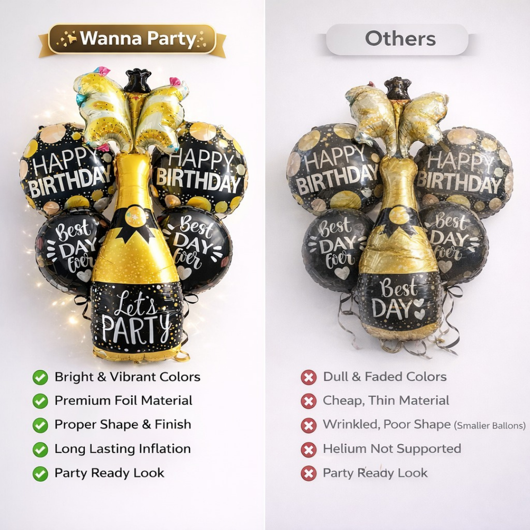 Starry Wine Bottle Celebration Foil Balloon Set of 6 for Birthday Decoration
