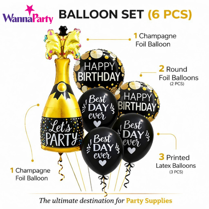 Starry Wine Bottle Celebration Foil Balloon Set of 6 for Birthday Decoration