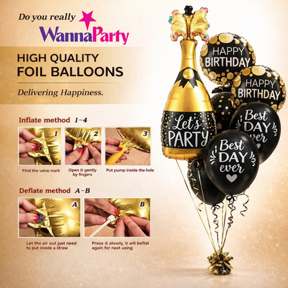 Starry Wine Bottle Celebration Foil Balloon Set of 6 for Birthday Decoration