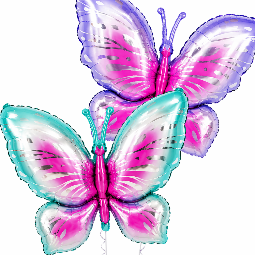 Big Size Butterfly Foil Balloon Set of 2 for Birthday Decoration | Blue & Purple Butterfly Balloons