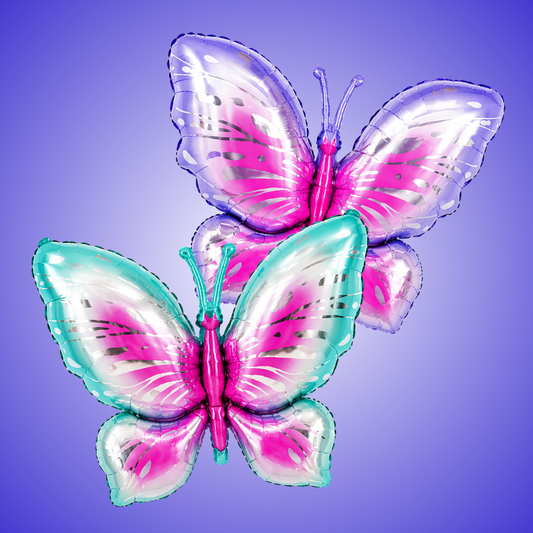 Big Size Butterfly Foil Balloon Set of 2 for Birthday Decoration | Blue & Purple Butterfly Balloons