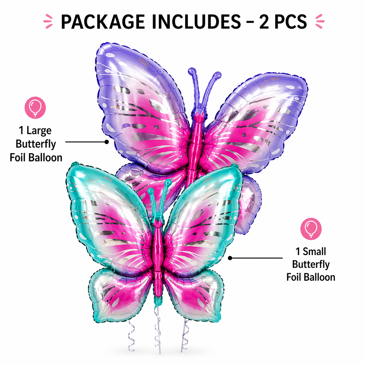 Big Size Butterfly Foil Balloon Set of 2 for Birthday Decoration | Blue & Purple Butterfly Balloons