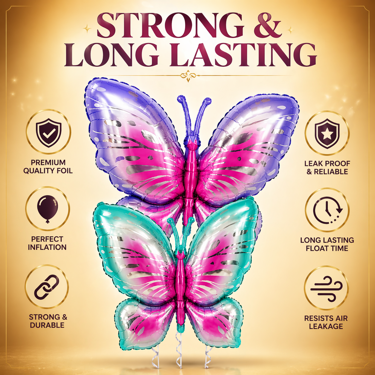 Big Size Butterfly Foil Balloons Set of 2 (Blue & Purple) | Helium Filled & Delivered Inflated | Birthday Decoration Balloons
