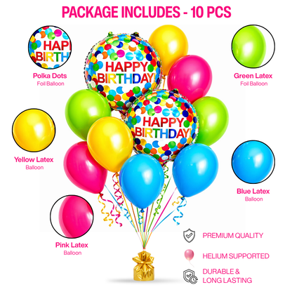 Colorful Polka Dots Happy Birthday Balloon Set - 10PC