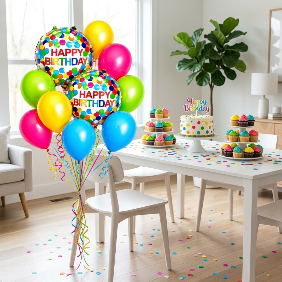 Colorful Polka Dots Happy Birthday Balloon Set - 10PC