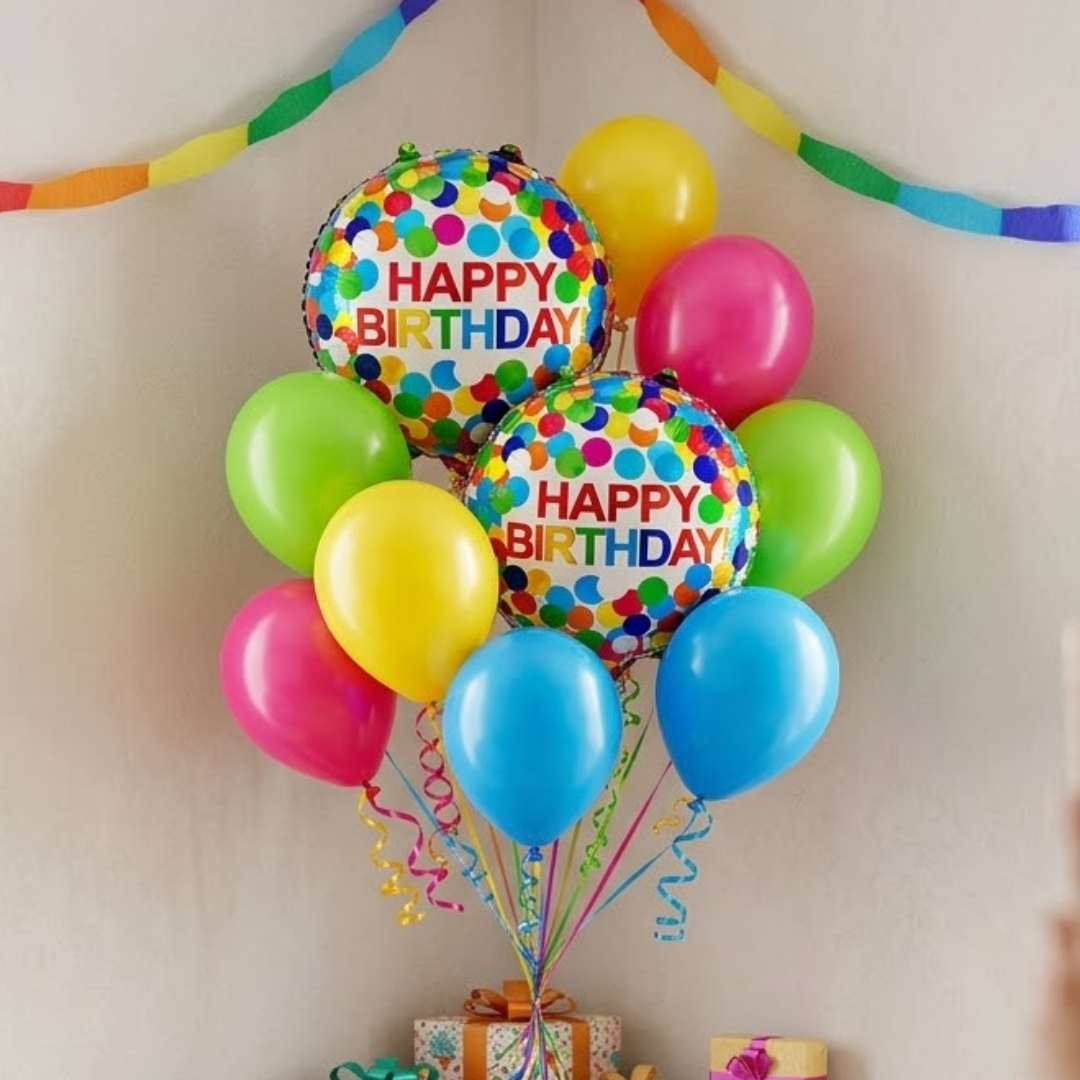 Colorful Polka Dots Happy Birthday Balloon Set - 10PC