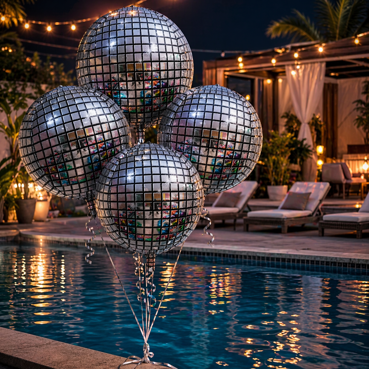 Silver Disco Ball Foil Balloons Set of 4 | Helium Filled & Delivers Inflated | Party Decoration for Birthday, Anniversary & New Year