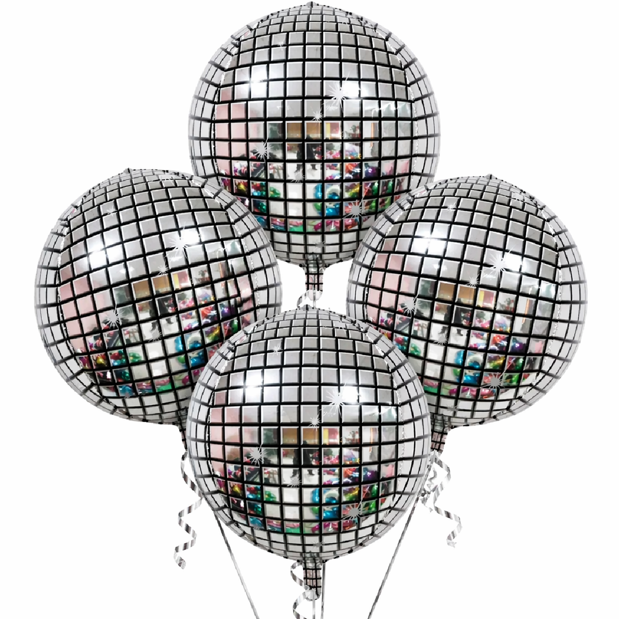Disco Ball Silver Foil Balloon Set of 4 for Celebration Decoration | Mirror Disco Theme Balloons | Helium Supported Party Decor for Birthday, Anniversary & New Year