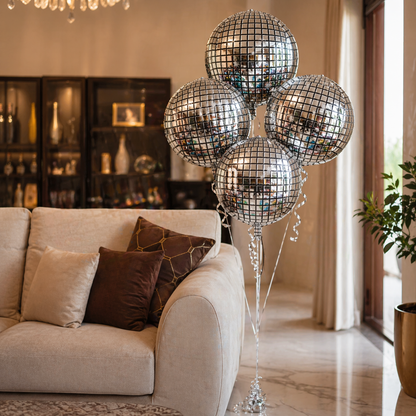 Silver Disco Ball Foil Balloons Set of 4 | Helium Filled & Delivers Inflated | Party Decoration for Birthday, Anniversary & New Year