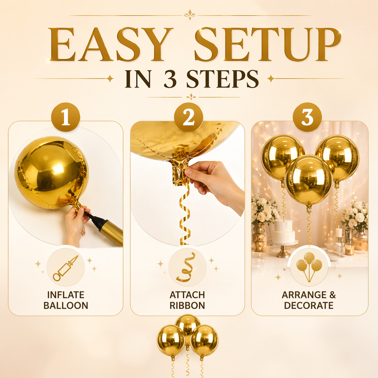 Gold Round Orbz Foil Balloons 22 inches - 3PC