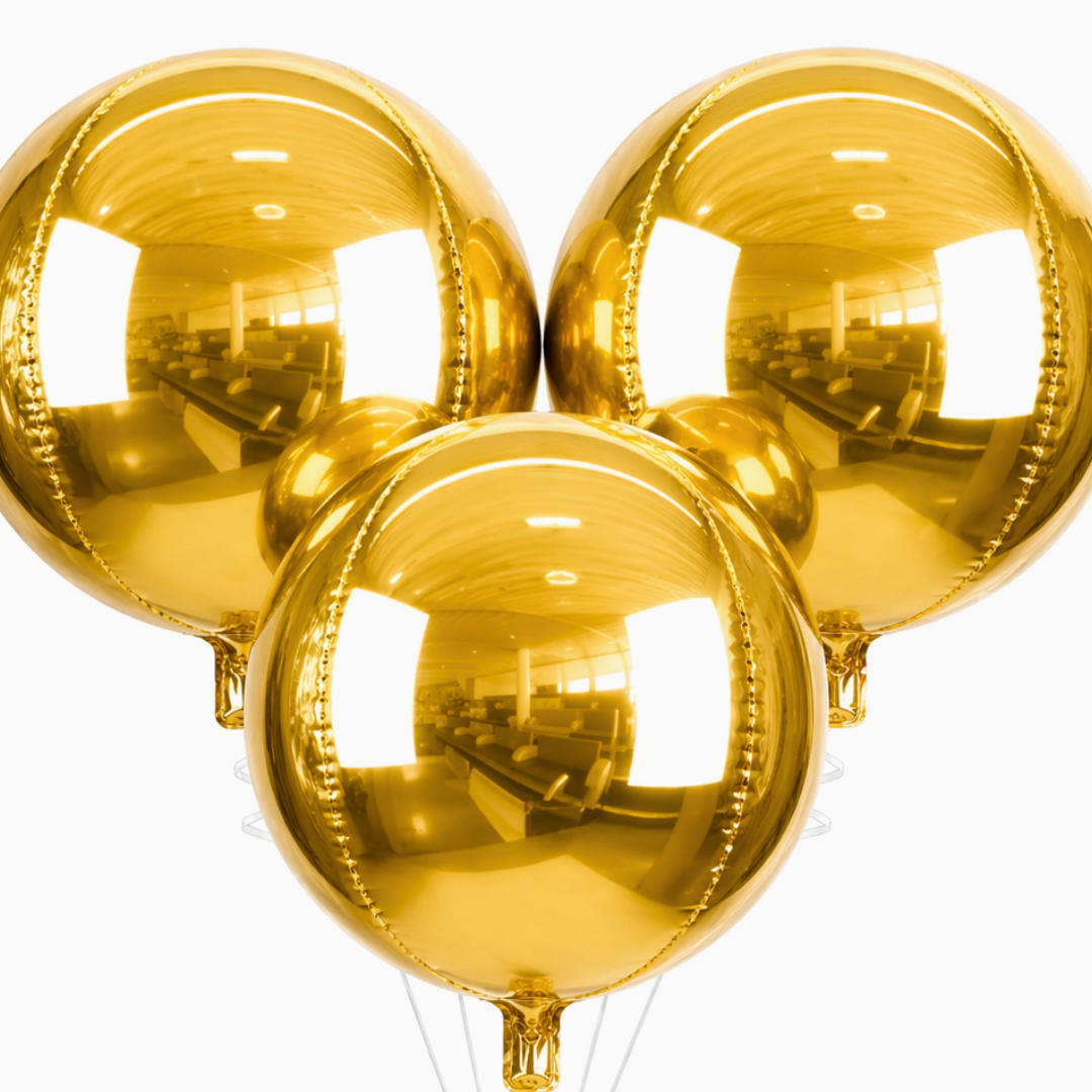 Gold Round Orbz Foil Balloons 22 inches - 3PC