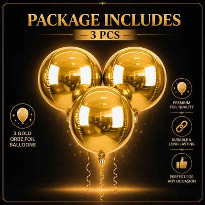 Gold Round Orbz Foil Balloons 22 inches - 3PC