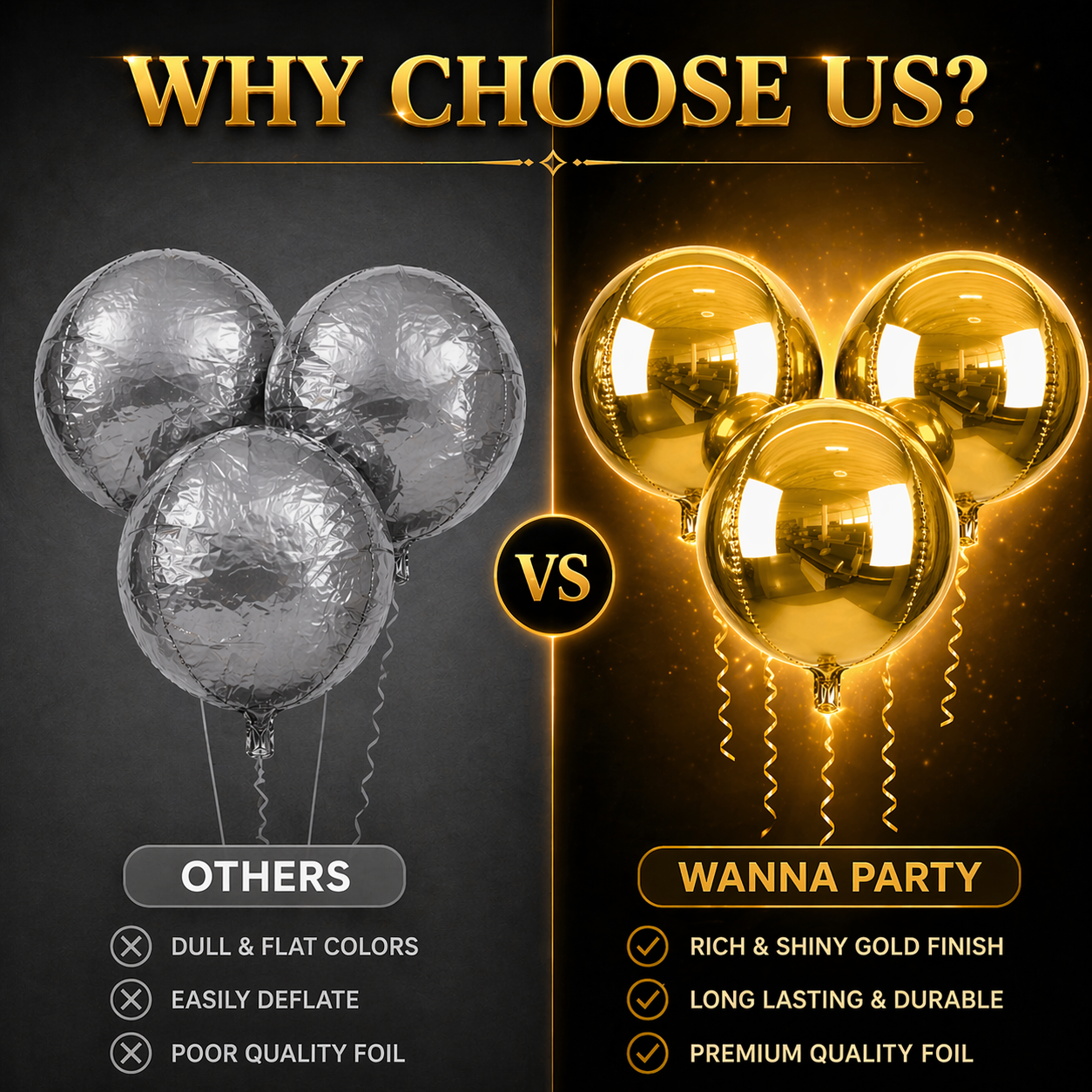 Gold Round Orbz Foil Balloons 22 inches - 3PC