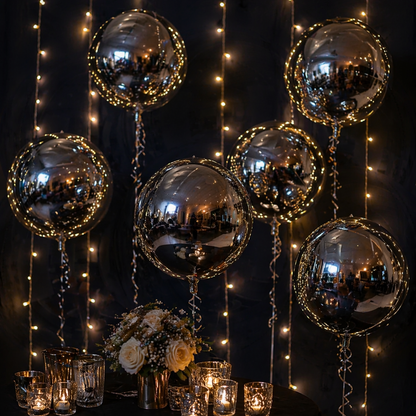 Silver Round Orbz Foil Balloons 22 inches - 3PC