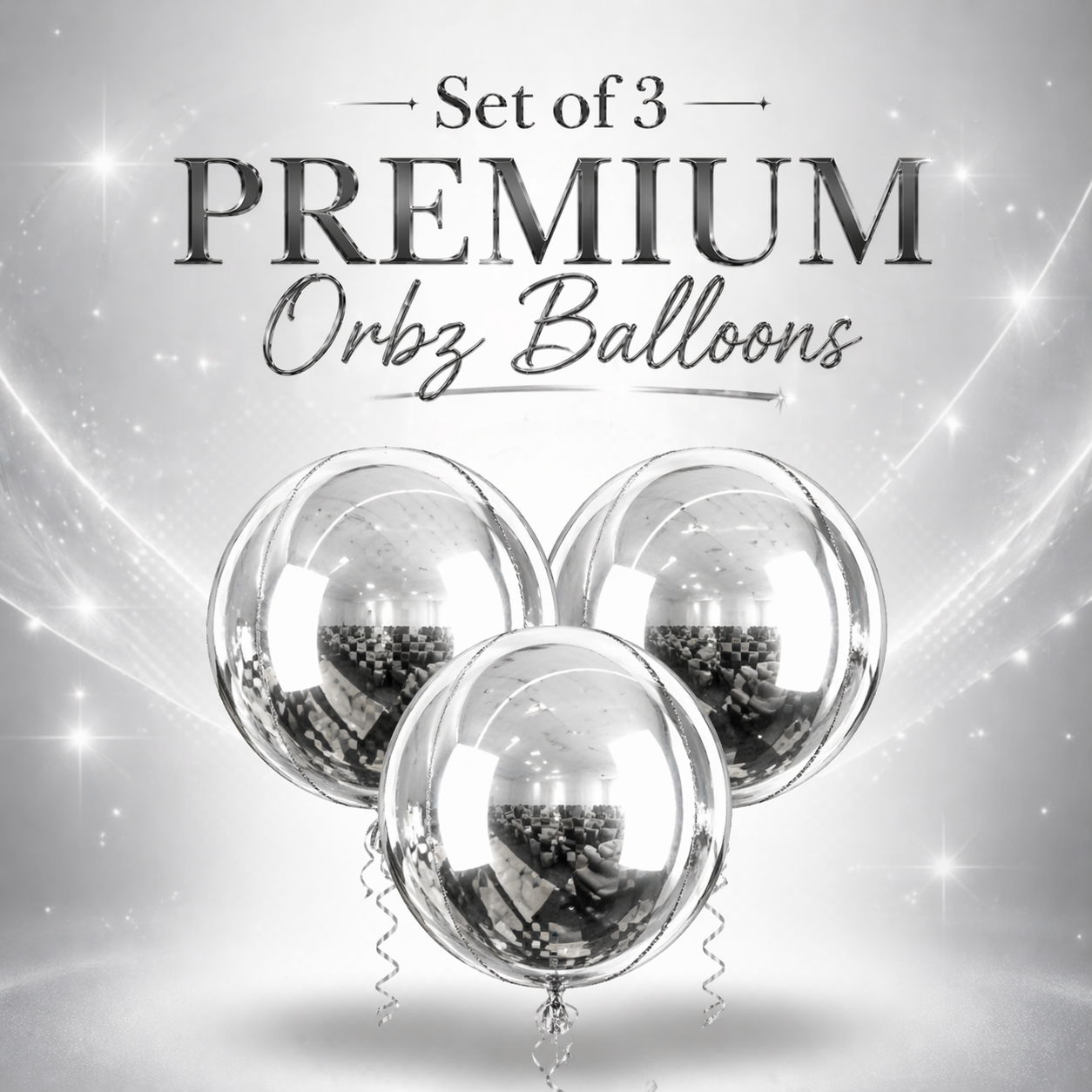 Silver Round Orbz Foil Balloons 22 inches - 3PC