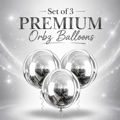 Silver Round Orbz Foil Balloons 22 inches - 3PC