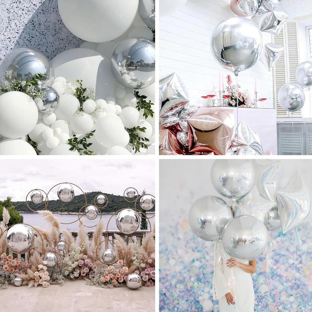 Silver Round Orbz Foil Balloons 22 inches - 3PC