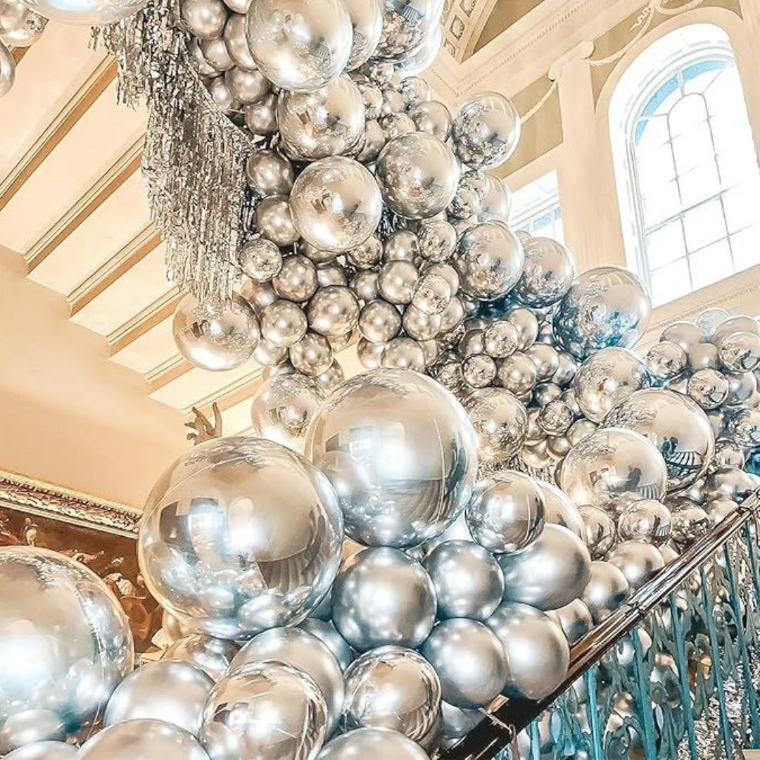 Silver Round Orbz Foil Balloons 22 inches - 3PC