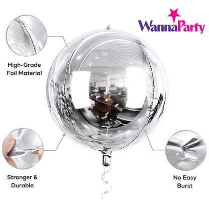 Silver Round Orbz Foil Balloons 22 inches - 3PC