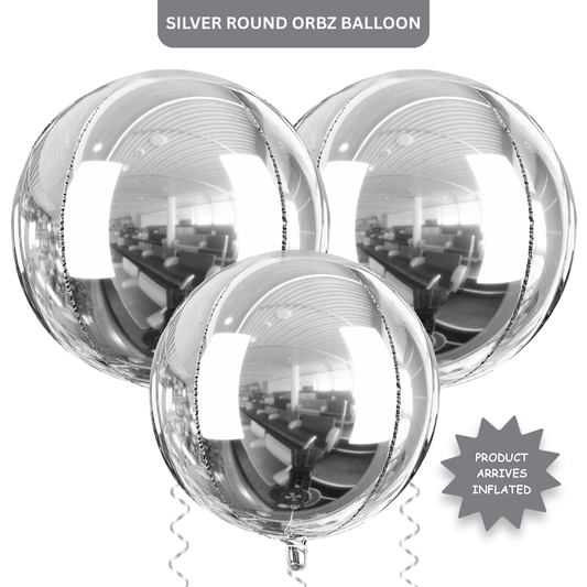 4D Silver Round Orbz Foil Balloons 22 Inch (Pack of 3) | Helium Filled & Delivered Inflated | Giant Balloons for Birthday, Anniversary & Party Decoration