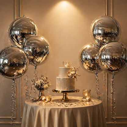 Silver Round Orbz Foil Balloons 22 inches - 3PC