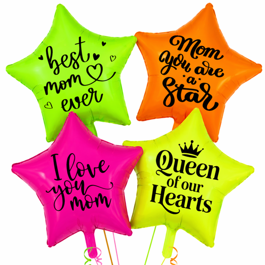 Mom You’re Special Printed UV Neon Star Balloons Set of 4