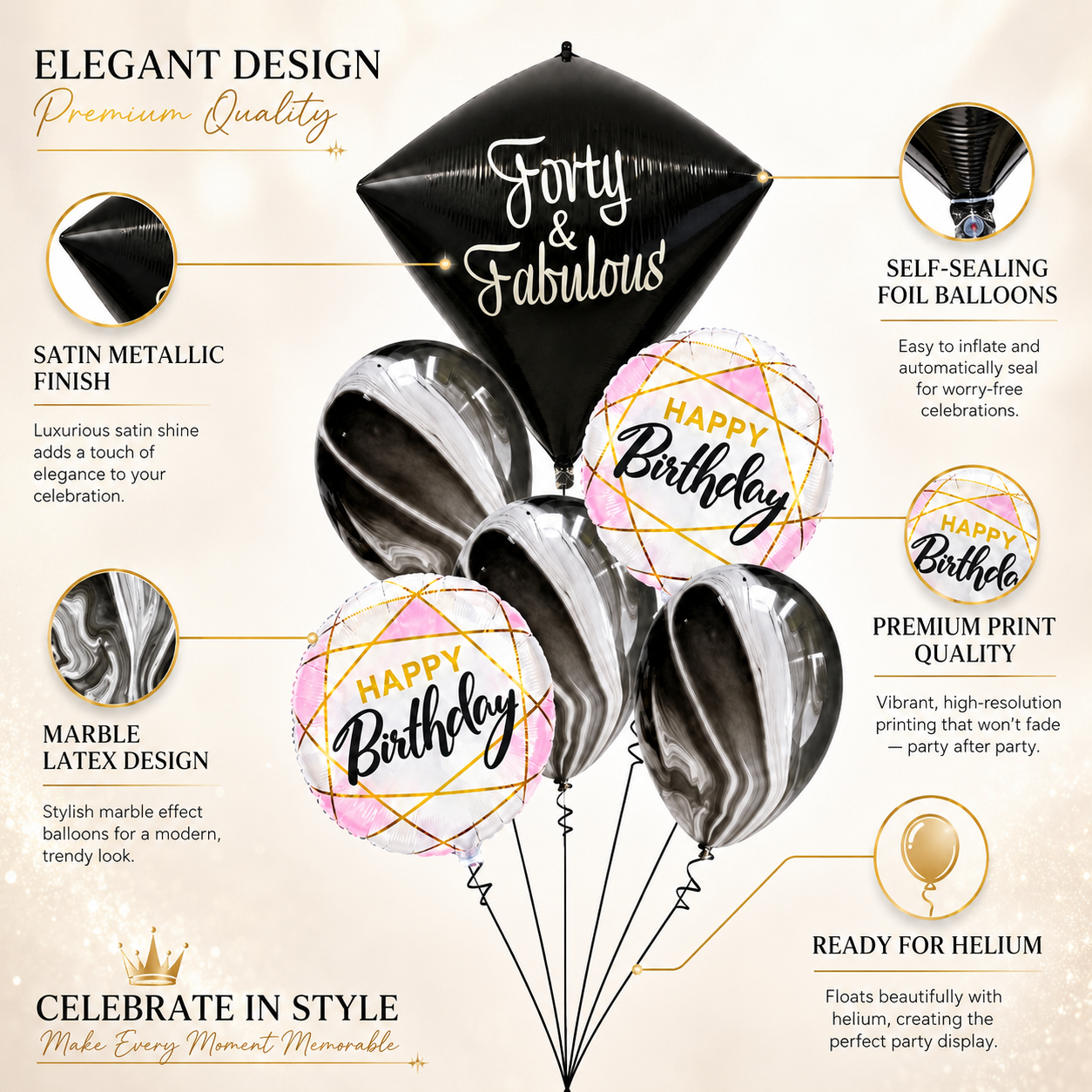 40th Birthday You'are Gem Balloon Set - 6PC