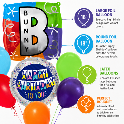 Customizable Alphabet "B" Square Shaped Balloon with Customized Name Stickers Bouquet Set of 7PC | Customizable Name Inital Balloons| Choose Your Name