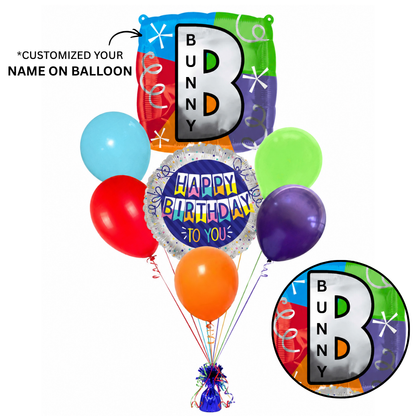 Customizable Alphabet "B" Square Shaped Balloon with Customized Name Stickers Bouquet Set of 7PC | Customizable Name Inital Balloons| Choose Your Name