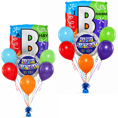 Customizable Alphabet "B" Square Shaped Balloon with Customized Name Stickers Bouquet Set of 7PC | Customizable Name Inital Balloons| Choose Your Name