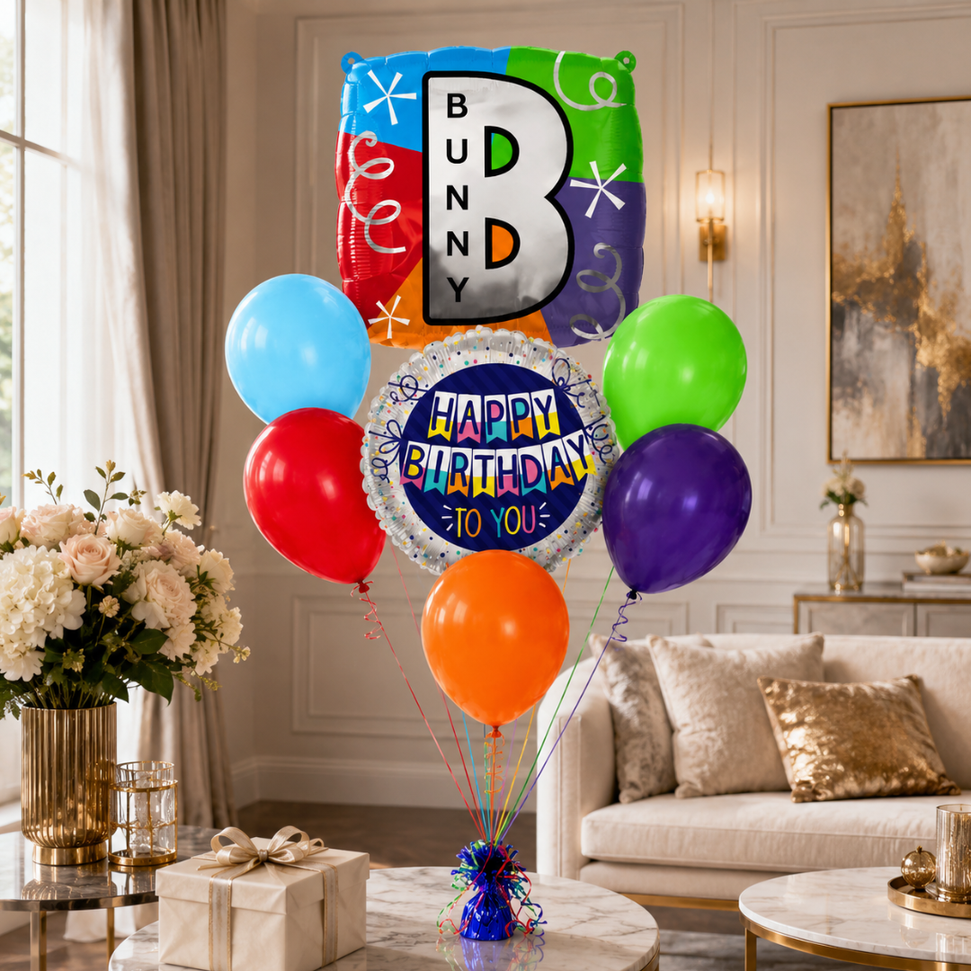 Customizable Alphabet "B" Square Shaped Balloon with Customized Name Stickers Bouquet Set of 7PC | Customizable Name Inital Balloons| Choose Your Name
