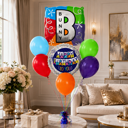 Customizable Alphabet "B" Square Shaped Balloon with Customized Name Stickers Bouquet Set of 7PC | Customizable Name Inital Balloons| Choose Your Name