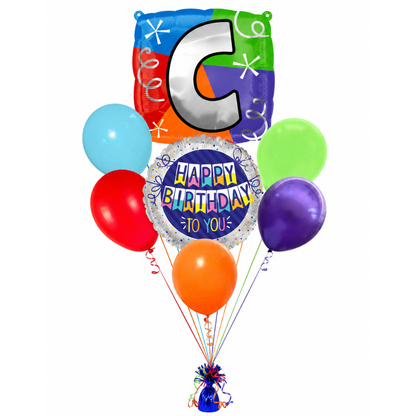Customizable Alphabet "C" Square Shaped Balloon with Customized Name Stickers Bouquet Set of 7PC | Customizable Name Inital Balloons| Choose Your Name