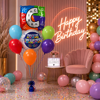 Customizable Alphabet "C" Square Shaped Balloon with Customized Name Stickers Bouquet Set of 7PC | Customizable Name Inital Balloons| Choose Your Name